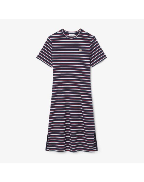 Marineblauw/Grenadine-Stream gestreepte T-shirtjurk van jersey