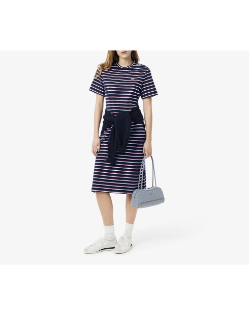 Marineblauw/Grenadine-Stream gestreepte T-shirtjurk van jersey