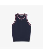 Marineblauw/Ruisseau-grenadine mouwloze top van katoenjersey