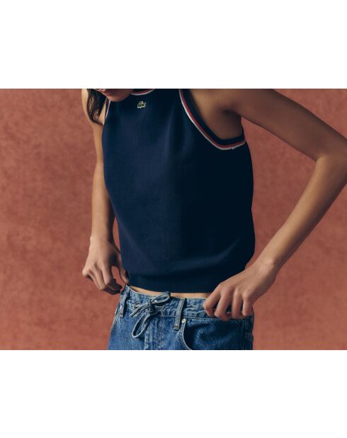 Marineblauw/Ruisseau-grenadine mouwloze top van katoenjersey