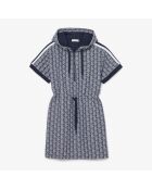 Marine/witte jacquardjurk met capuchon en monogram