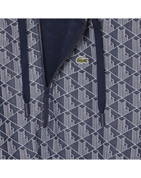 Marine/witte jacquardjurk met capuchon en monogram