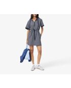 Marine/witte jacquardjurk met capuchon en monogram