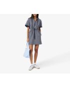 Marine/witte jacquardjurk met capuchon en monogram