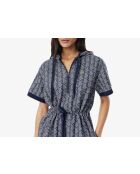 Marine/witte jacquardjurk met capuchon en monogram