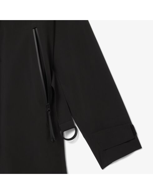 Zwarte oversized waterdichte lange parka met capuchon