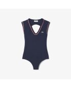 Cuerpo ajustado de algodón abierto en la parte trasera, azul marino y granadino