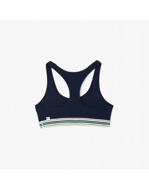 Brassière coton stretch bande contrastée marine