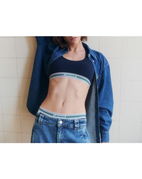 Brassière coton stretch bande contrastée marine