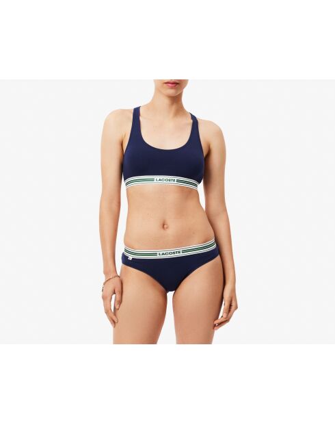 Brassière coton stretch bande contrastée marine