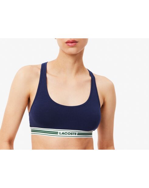Brassière coton stretch bande contrastée marine