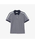 Polo slim fit jacquard monogramme marine/blanc