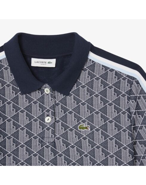 Polo slim fit jacquard monogramme marine/blanc