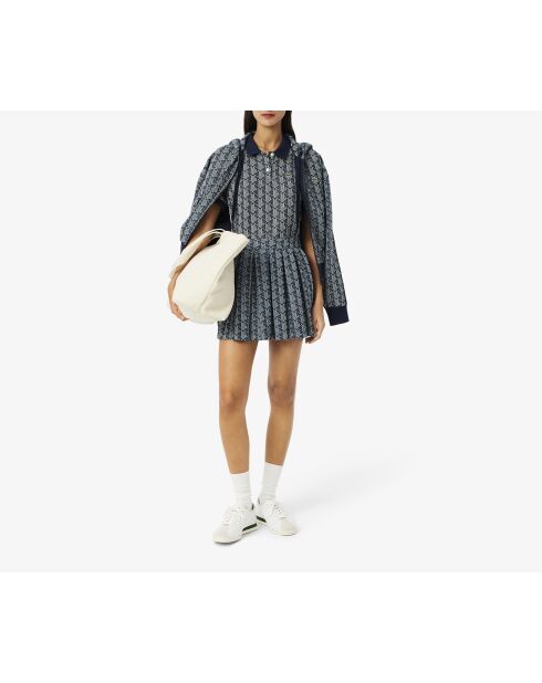 Polo slim fit jacquard monogramme marine/blanc