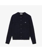 Cardigan torsadé coton et laine expresso/marine