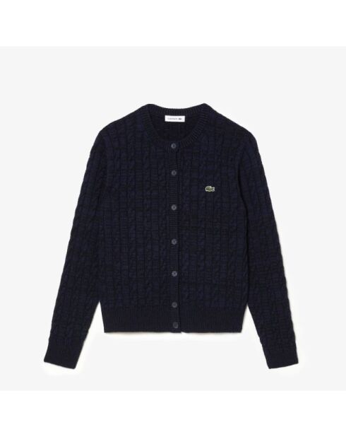 Cardigan torsadé coton et laine expresso/marine