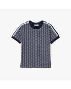 Slim-Fit-T-Shirt aus Jacquard mit Monogramm in Marineblau/Weiß