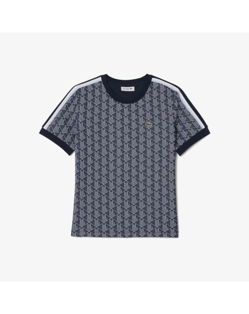 Slim-Fit-T-Shirt aus Jacquard mit Monogramm in Marineblau/Weiß
