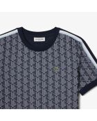 Slim-Fit-T-Shirt aus Jacquard mit Monogramm in Marineblau/Weiß