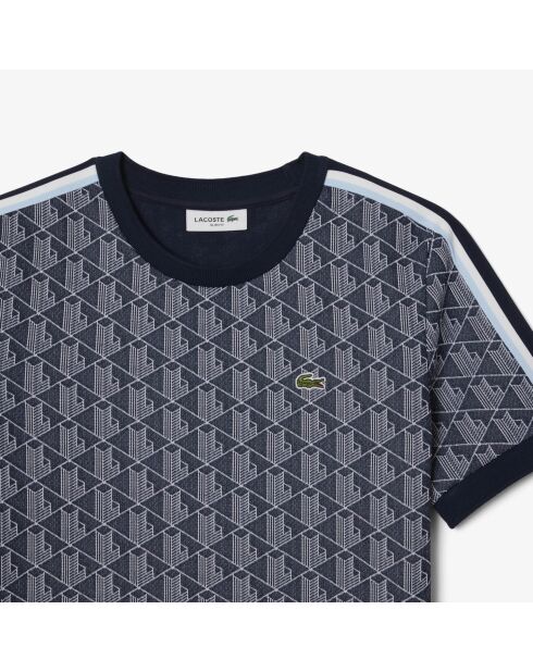 Slim-Fit-T-Shirt aus Jacquard mit Monogramm in Marineblau/Weiß