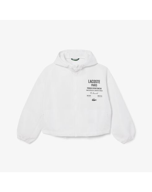 Weiße Kurzjacke mit Reißverschluss in Übergröße mit Kapuze