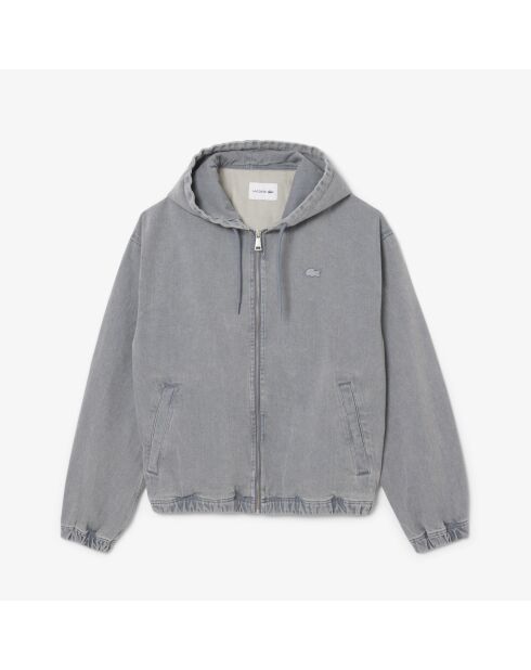 Kapuzenjacke aus gefärbtem Denim mit verwaschenem Effekt in Limestone-Optik