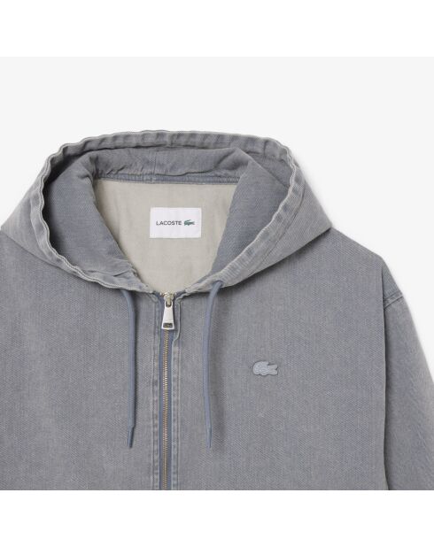 Kapuzenjacke aus gefärbtem Denim mit verwaschenem Effekt in Limestone-Optik