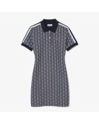 Marineblauw/witte jacquard-polojurk met jacquardmonogram en slanke pasvorm