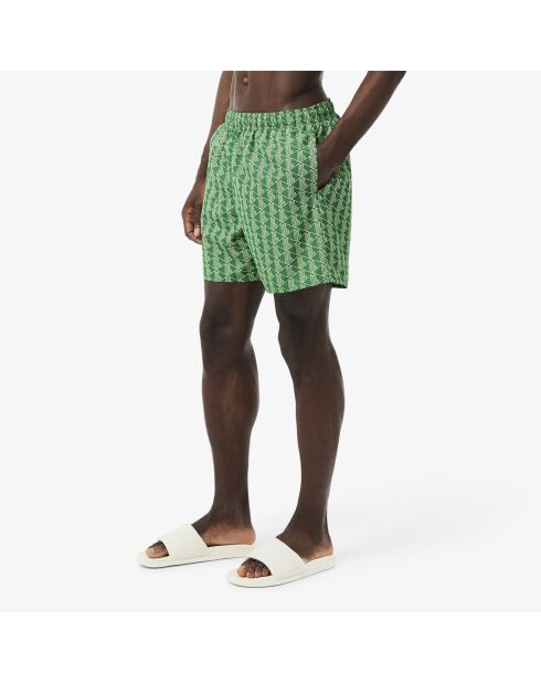 Traje de baño de longitud media con monograma con estampado Calathea/sand