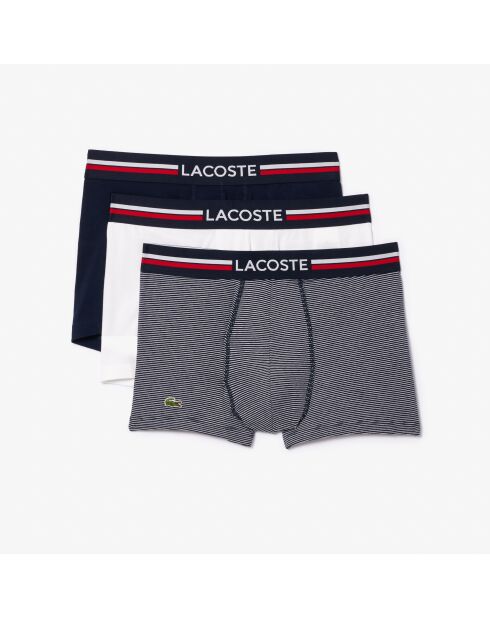 Lot de 3 boxers courts bandes tricolores marine/blanc