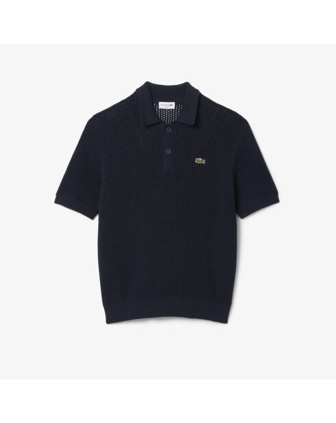 Marineblauwe polotrui van zwaar katoen met korte mouwen