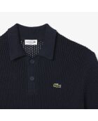 Marineblauwe polotrui van zwaar katoen met korte mouwen