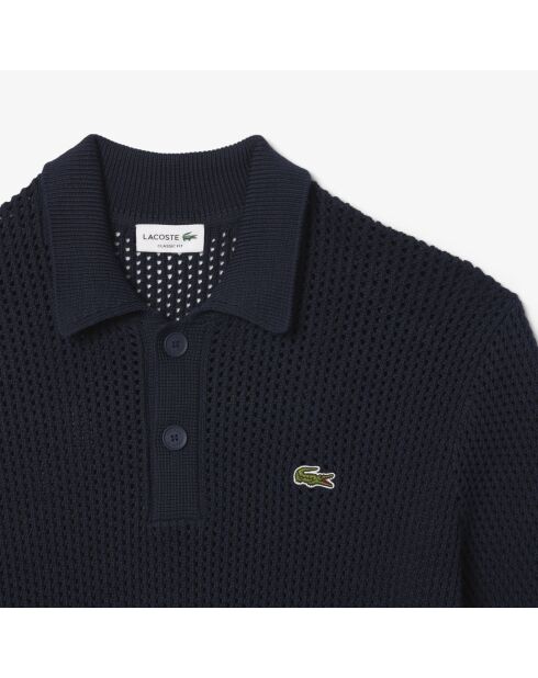 Marineblauwe polotrui van zwaar katoen met korte mouwen