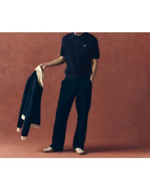 Marineblauwe polotrui van zwaar katoen met korte mouwen