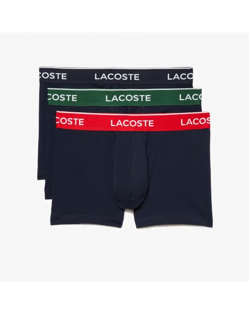 Lot de 3 boxers courts ceinture siglée marine/vert-rouge-marine
