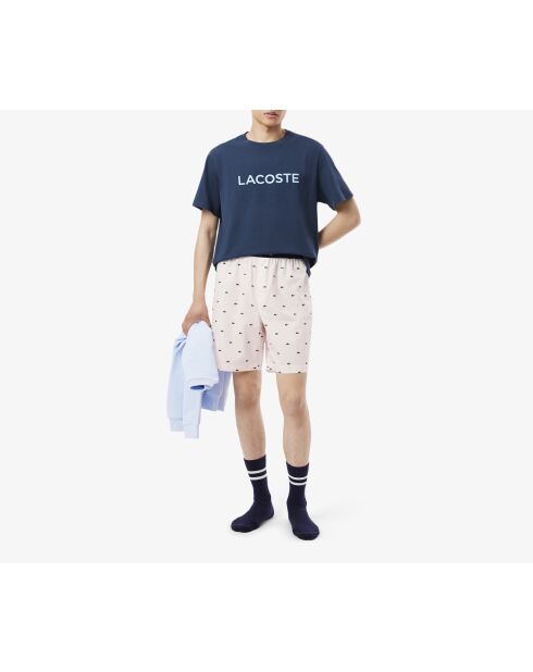 Pyjamabroek in popeline met vlammende/marineblauwe print