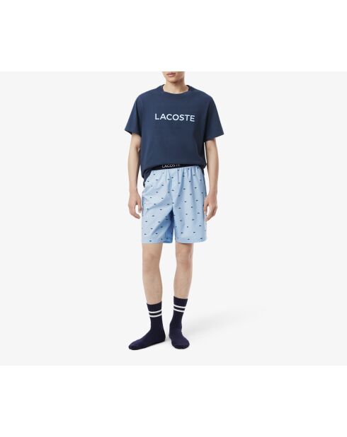 Pyjamabroek in popeline met panorama/marineblauwe print