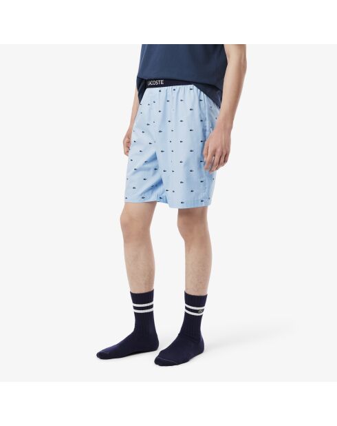 Pyjamabroek in popeline met panorama/marineblauwe print