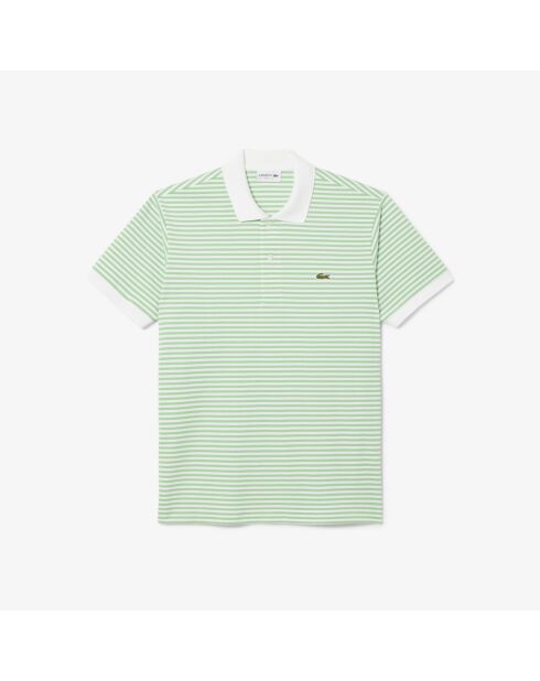 L.12.12 Poloshirt met klassieke pasvorm in Petit Piqué, gestreept wit/liamone