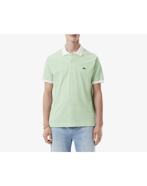 L.12.12 Poloshirt met klassieke pasvorm in Petit Piqué, gestreept wit/liamone