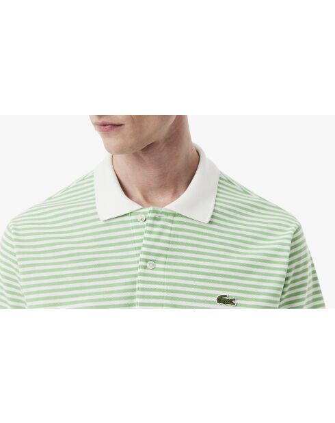 L.12.12 Poloshirt met klassieke pasvorm in Petit Piqué, gestreept wit/liamone