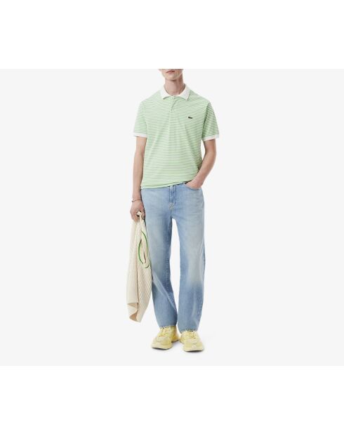 L.12.12 Poloshirt met klassieke pasvorm in Petit Piqué, gestreept wit/liamone