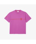 Bedrucktes und besticktes T-Shirt aus Baumwolljersey mit Malva