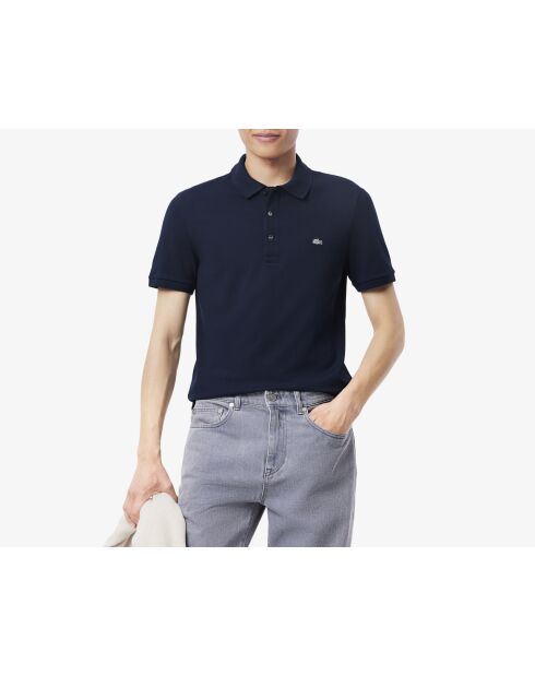 Slim-fit poloshirt van marineblauw minipiqué van stretch