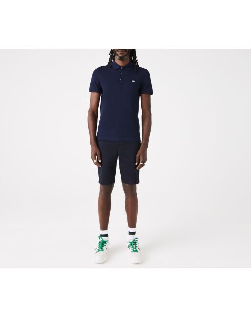 Slim-fit poloshirt van marineblauw minipiqué van stretch