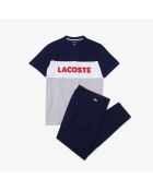Ensemble de pyjama long coton color-block argenté chiné/marine/blanc