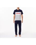Ensemble de pyjama long coton color-block argenté chiné/marine/blanc