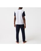 Ensemble de pyjama long coton color-block argenté chiné/marine/blanc