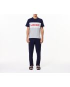 Ensemble de pyjama long coton color-block argenté chiné/marine/blanc