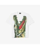 Weißes/mehrfarbiges Parade-T-Shirt mit Krokodildruck